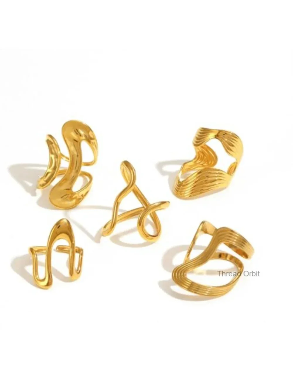 Asymmetrical Wavy Curve Chunky Ring, Adjustable Stainless Steel Statement Ring